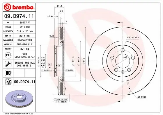 Stabdžių diskas BREMBO 09.D974.11