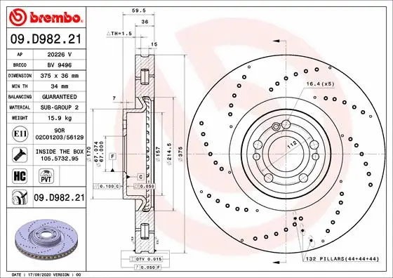Stabdžių diskas BREMBO 09.D982.21