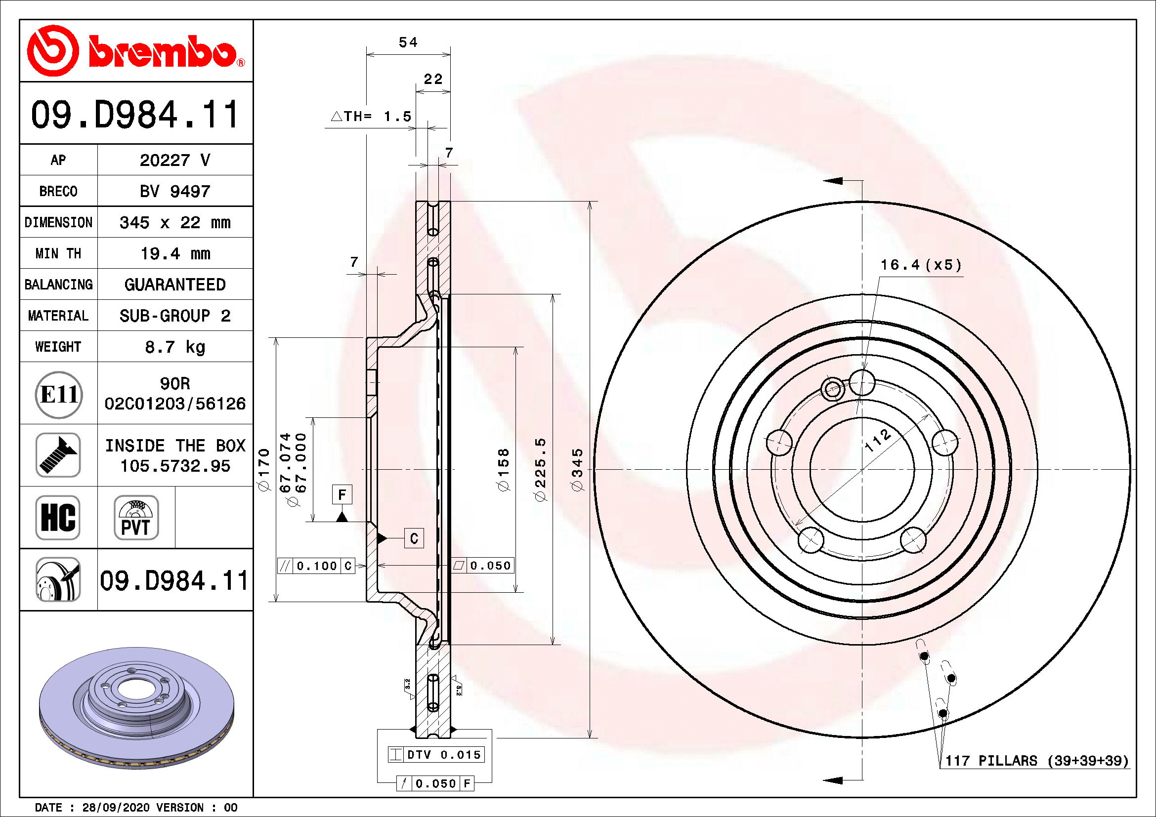 Stabdžių diskas BREMBO 09.D984.11