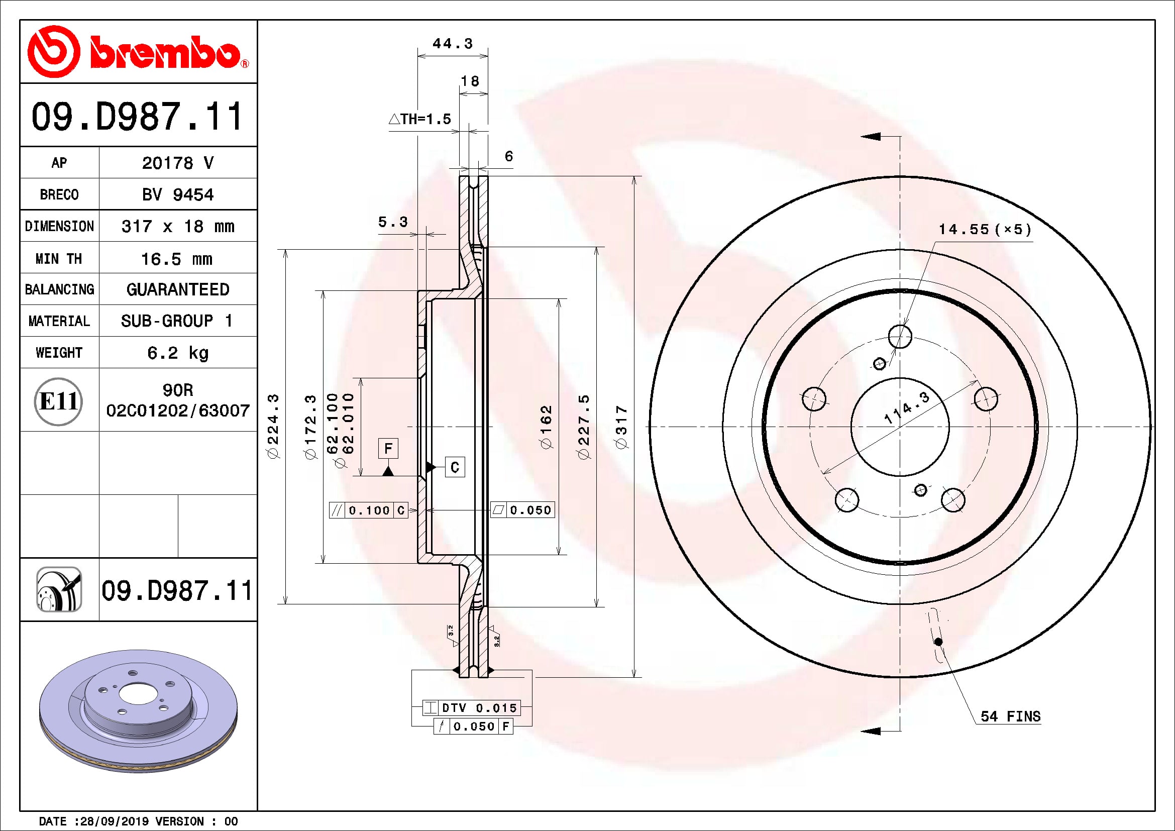 Stabdžių diskas BREMBO 09.D987.11