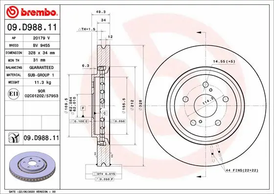 Stabdžių diskas BREMBO 09.D988.11