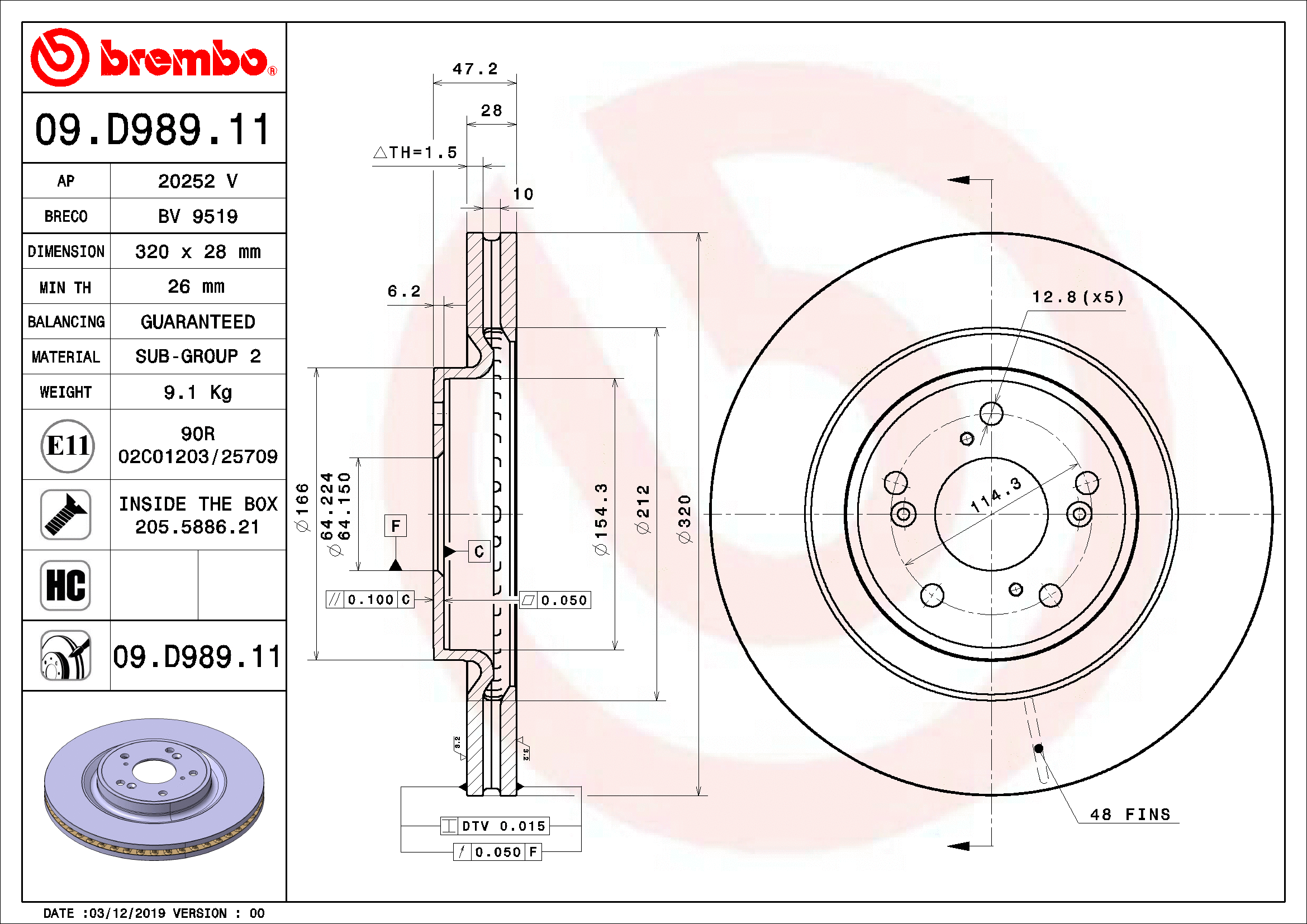 Stabdžių diskas BREMBO 09.D989.11