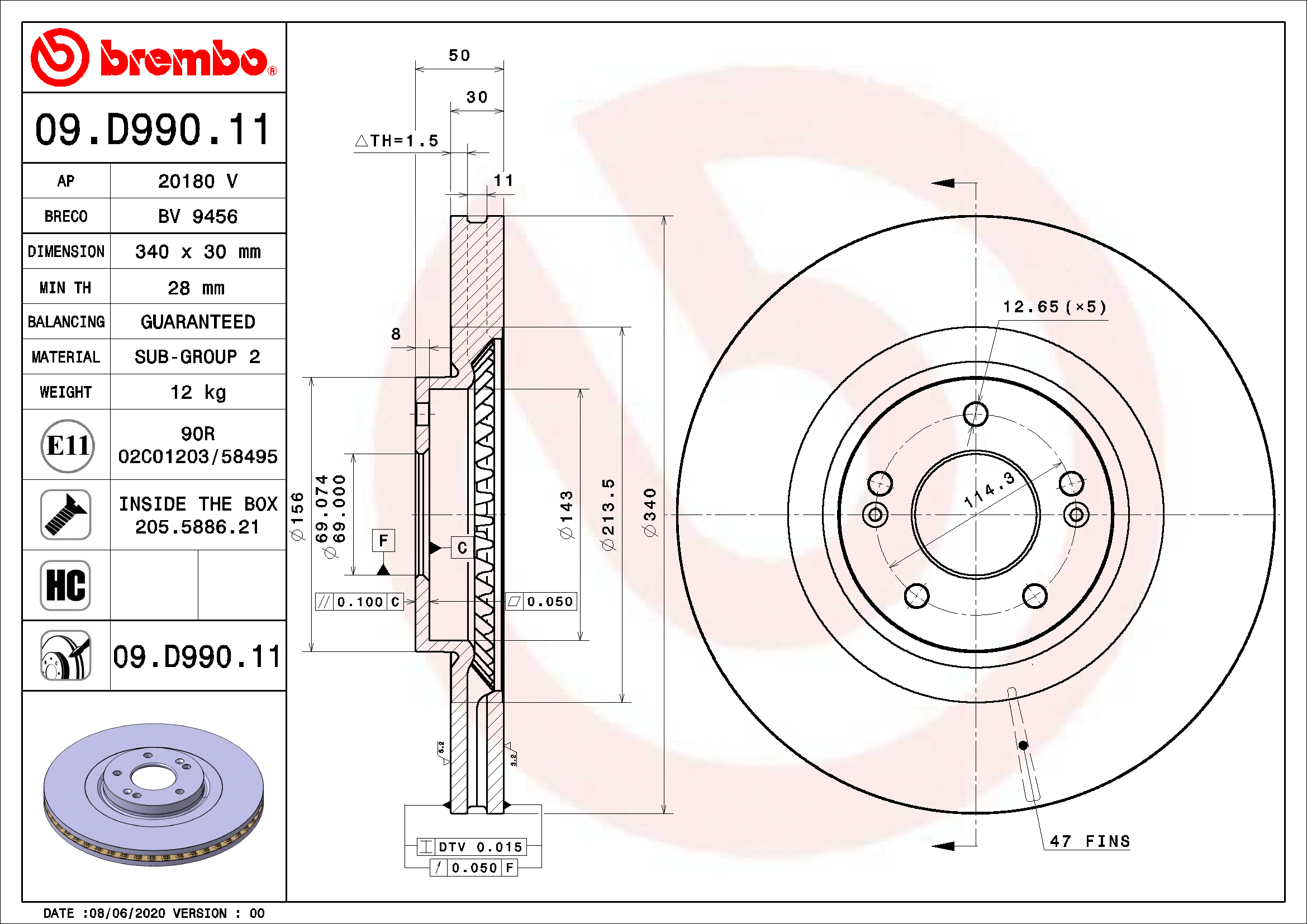Stabdžių diskas BREMBO 09.D990.11