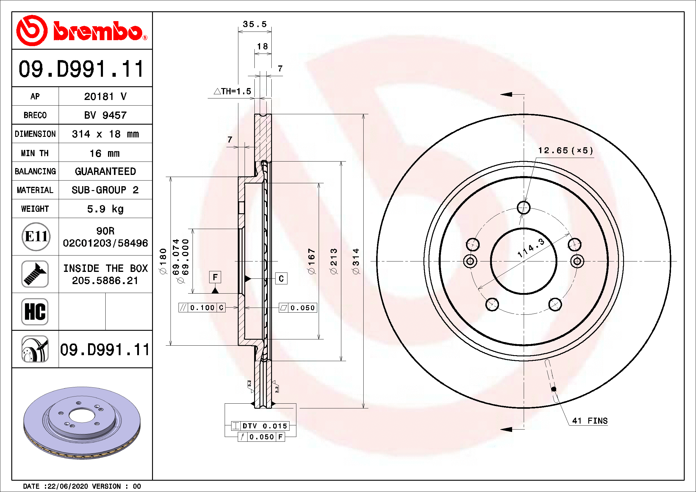 Stabdžių diskas BREMBO 09.D991.11