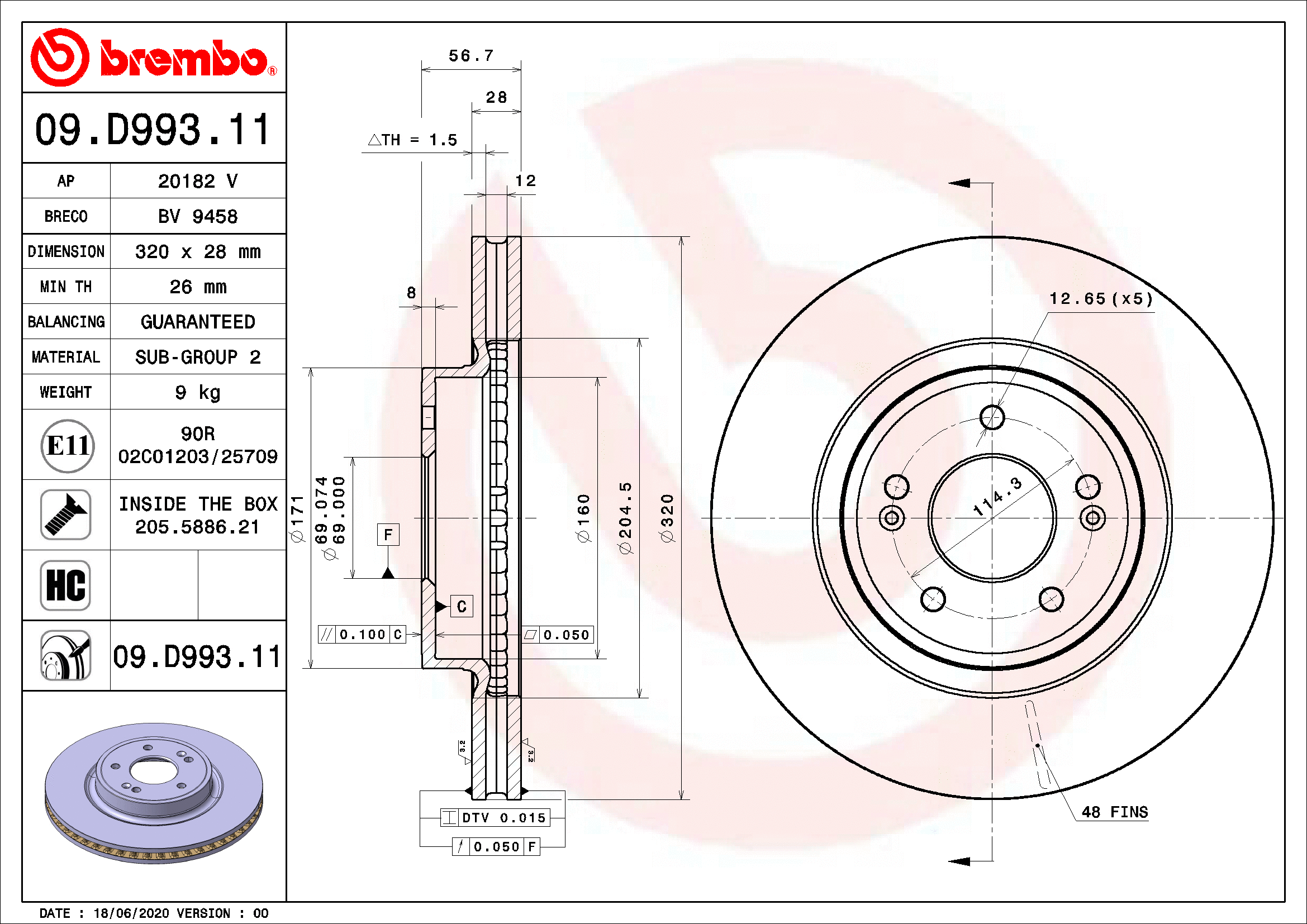Stabdžių diskas BREMBO 09.D993.11