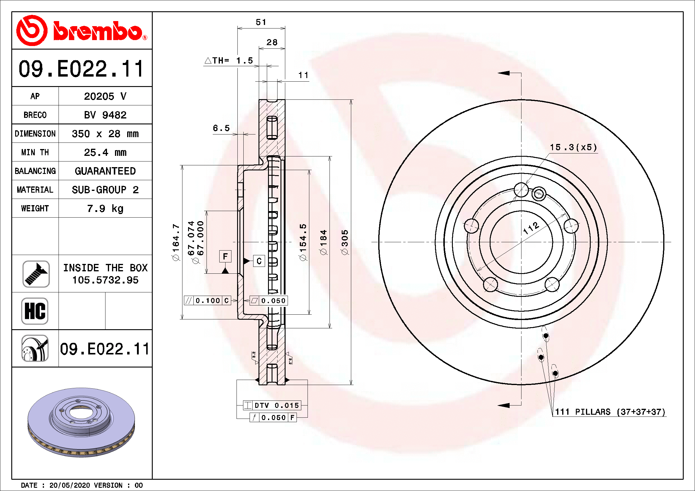 Stabdžių diskas BREMBO 09.E022.11