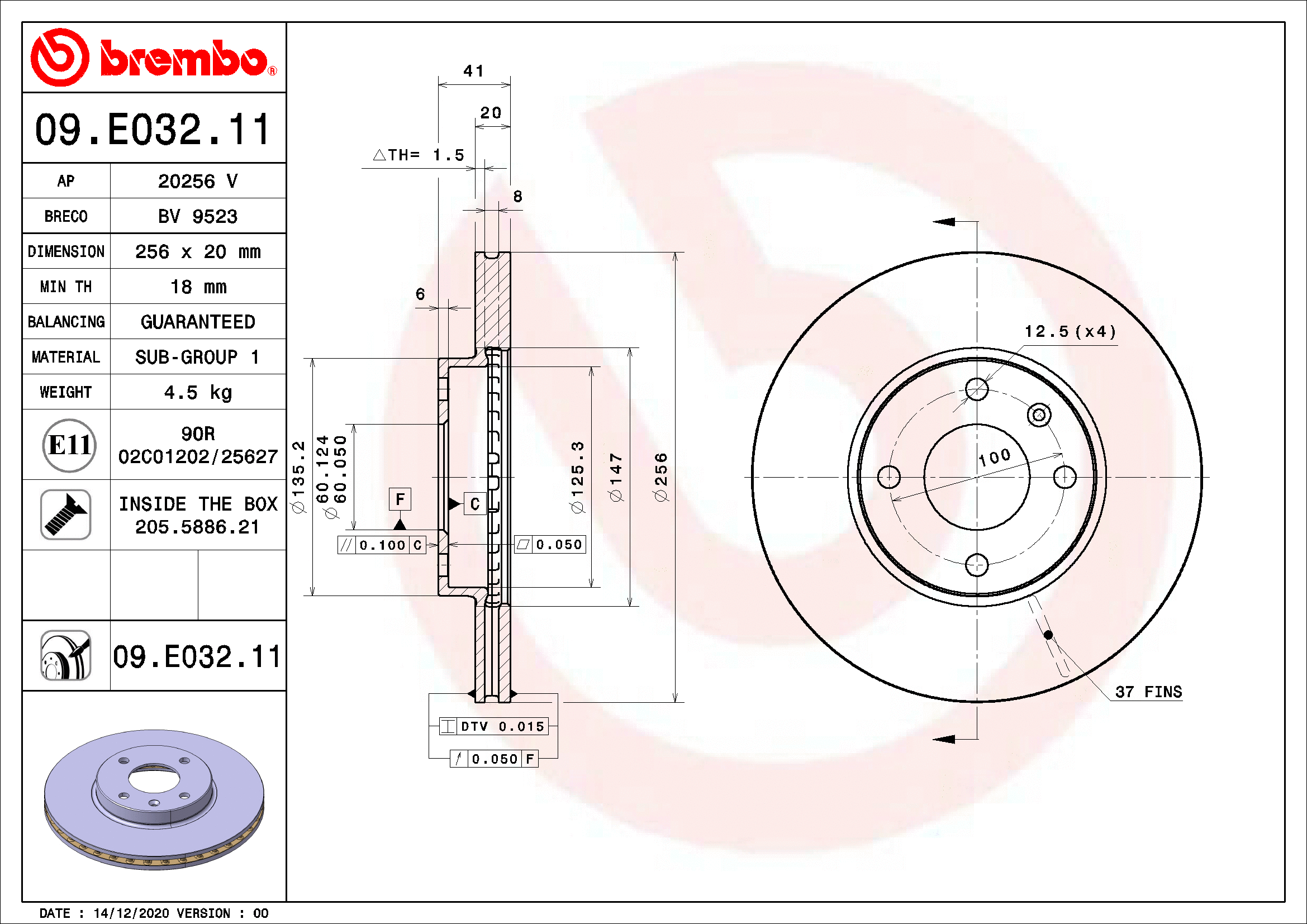 Stabdžių diskas BREMBO 09.E032.11