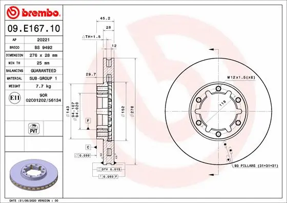 Stabdžių diskas BREMBO 09.E167.10