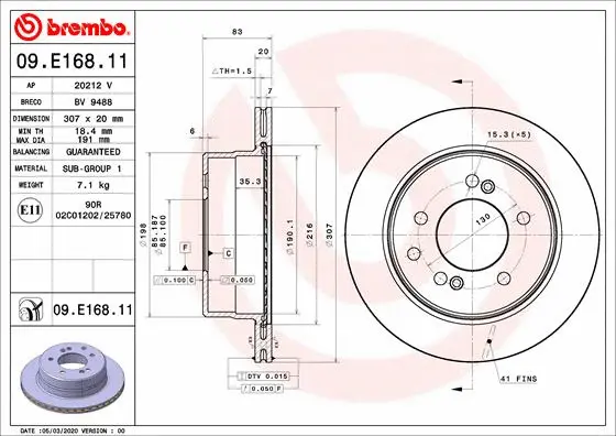 Stabdžių diskas BREMBO 09.E168.11