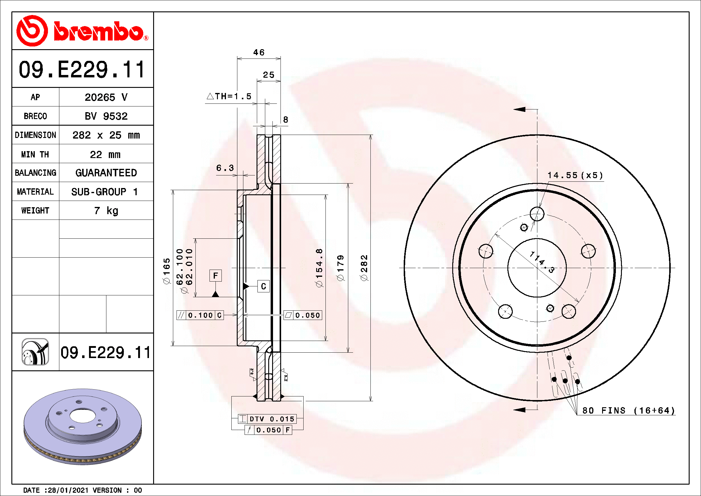 Stabdžių diskas BREMBO 09.E229.11