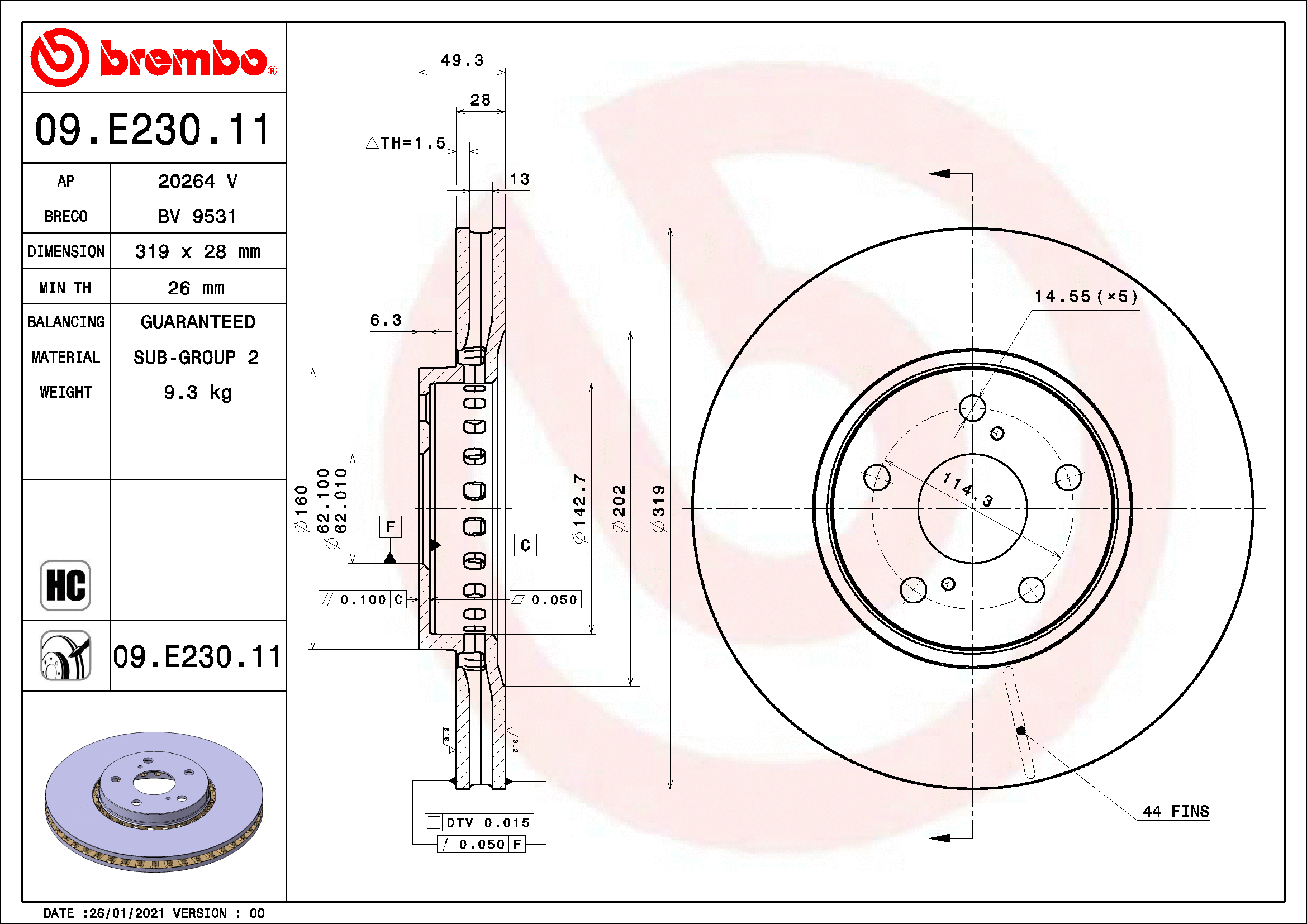 Stabdžių diskas BREMBO 09.E230.11