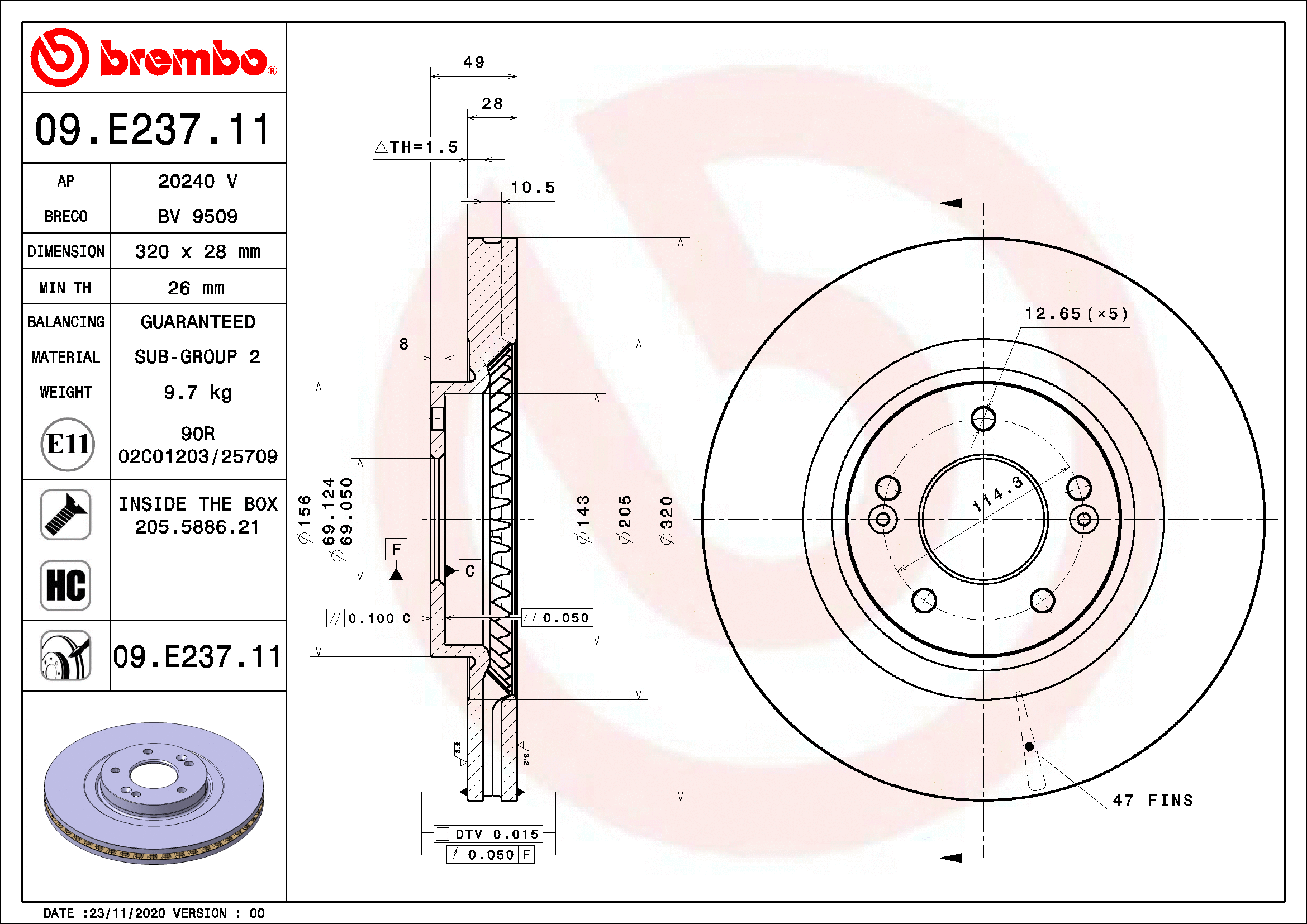 Stabdžių diskas BREMBO 09.E237.11