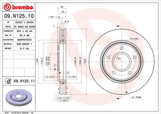 Stabdžių diskas BREMBO 09.N125.11