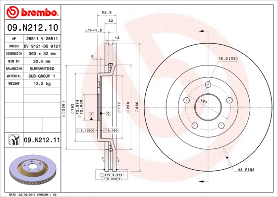 Stabdžių diskas BREMBO 09.N212.11