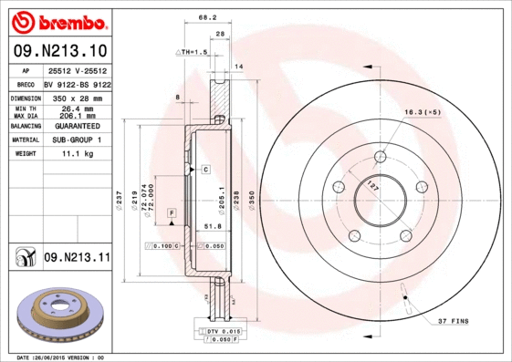 Stabdžių diskas BREMBO 09.N213.11