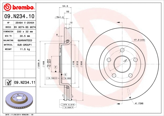 Stabdžių diskas BREMBO 09.N234.11