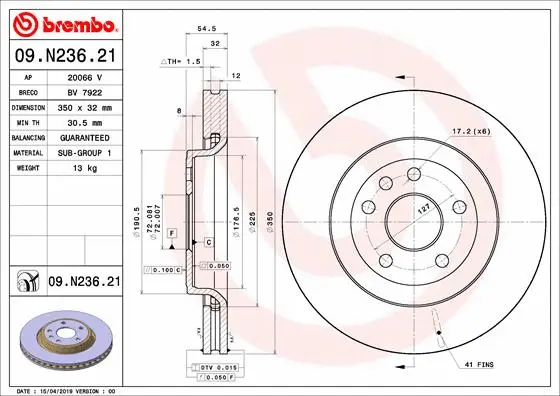 Stabdžių diskas BREMBO 09.N236.21