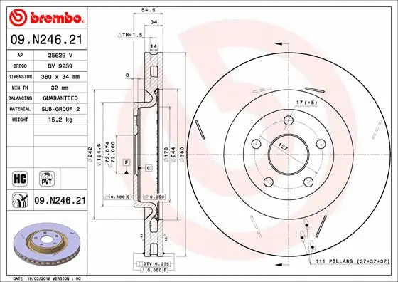 Stabdžių diskas BREMBO 09.N246.21