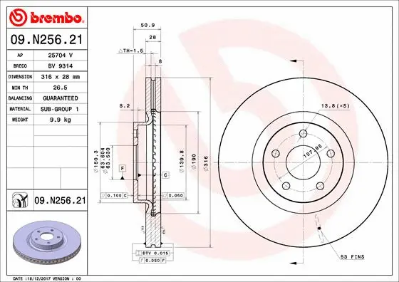 Stabdžių diskas BREMBO 09.N256.21