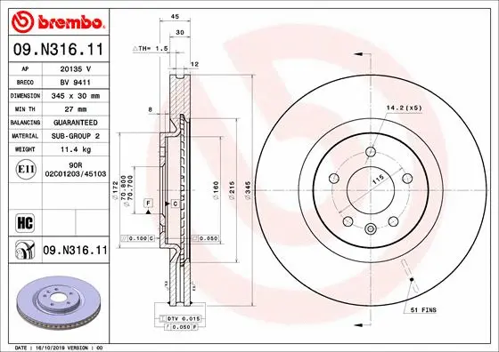 Stabdžių diskas BREMBO 09.N316.11