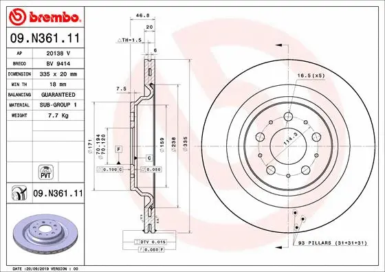 Stabdžių diskas BREMBO 09.N361.11