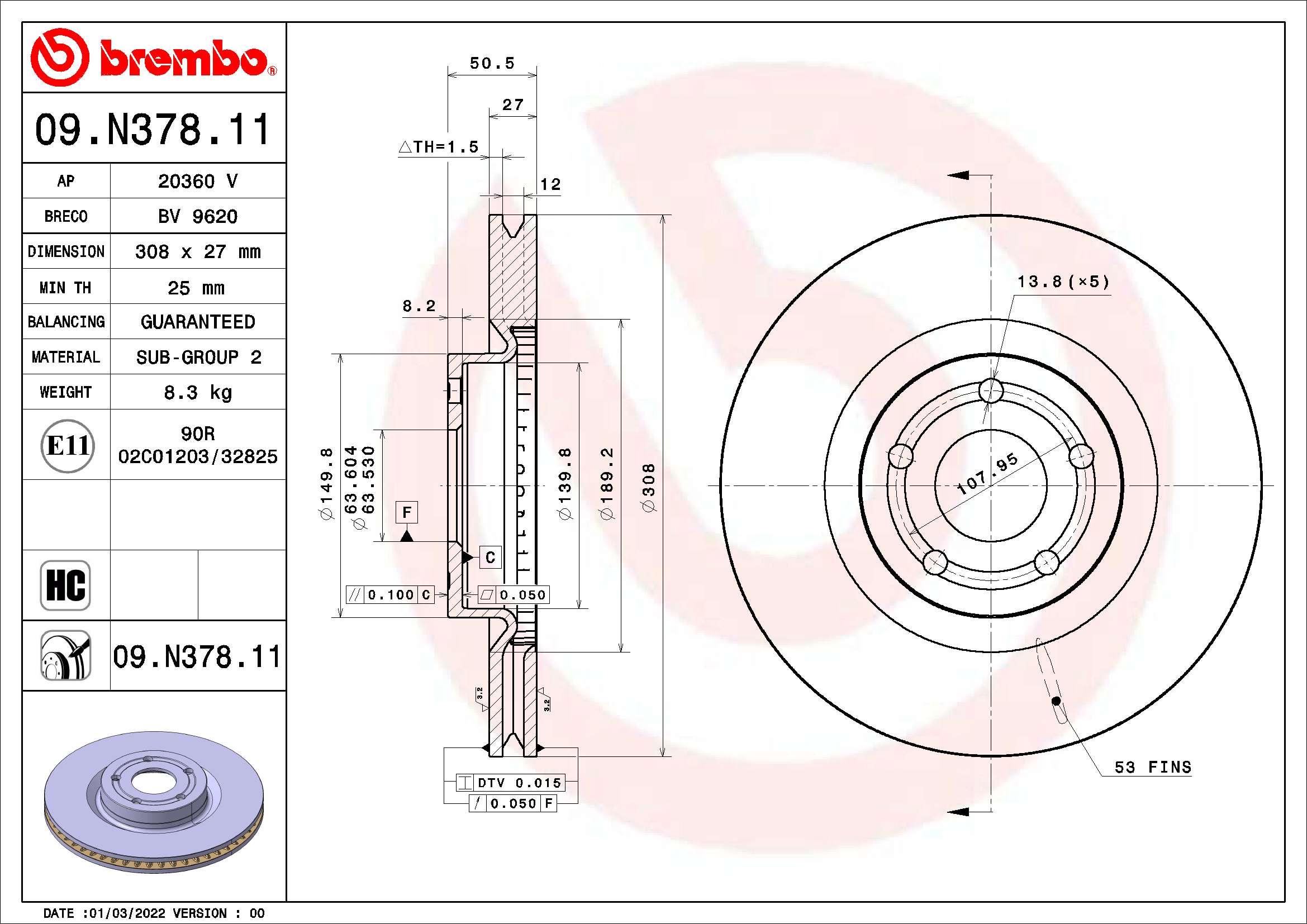 Stabdžių diskas BREMBO 09.N378.11