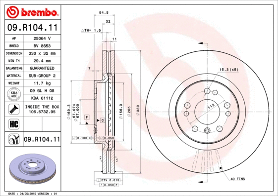 Stabdžių diskas BREMBO 09.R104.11