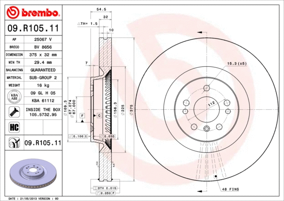 Stabdžių diskas BREMBO 09.R105.11