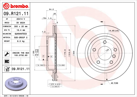 Stabdžių diskas BREMBO 09.R121.11