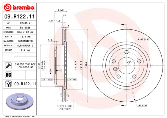 Stabdžių diskas BREMBO 09.R122.11