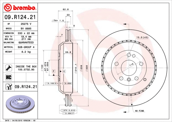 Stabdžių diskas BREMBO 09.R124.21