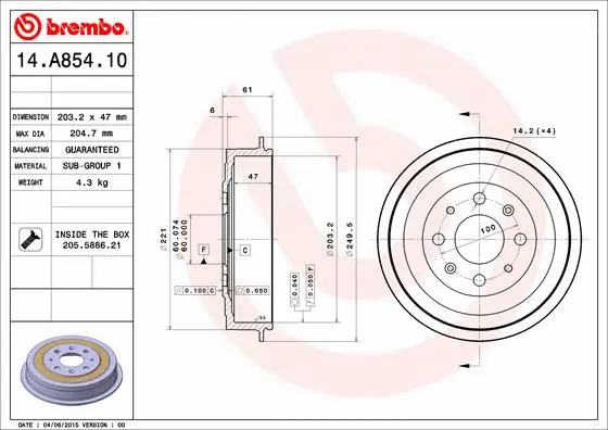 Stabdžių būgnas BREMBO 14.A854.10