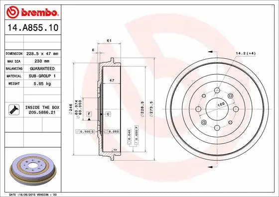 Stabdžių būgnas BREMBO 14.A855.10