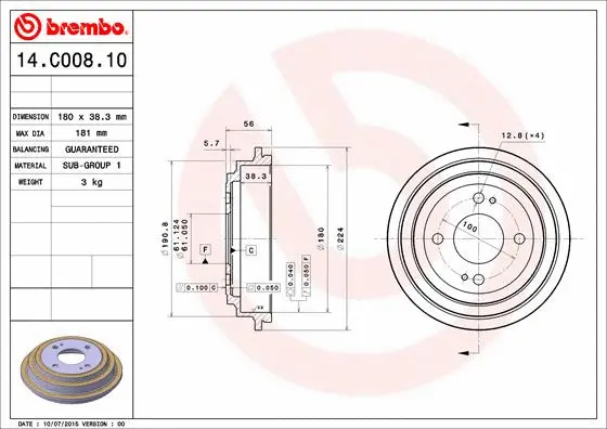 Stabdžių būgnas BREMBO 14.C008.10