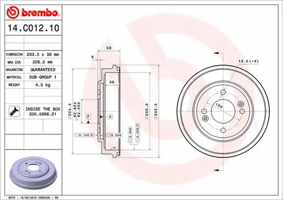 Stabdžių būgnas BREMBO 14.C012.10