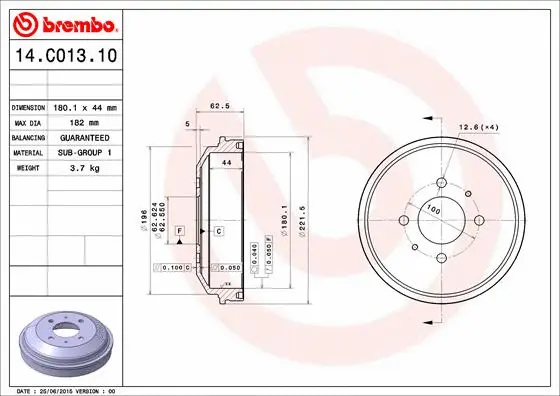 Stabdžių būgnas BREMBO 14.C013.10