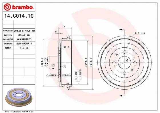 Stabdžių būgnas BREMBO 14.C014.10