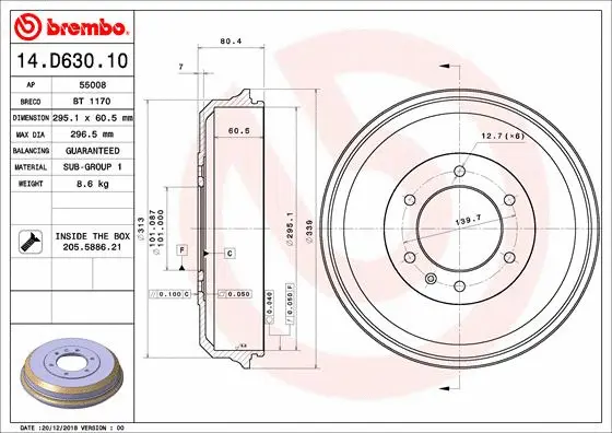 Stabdžių būgnas BREMBO 14.D630.10