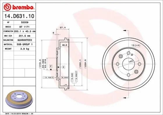 Stabdžių būgnas BREMBO 14.D631.10