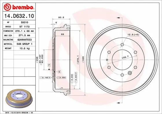 Stabdžių būgnas BREMBO 14.D632.10