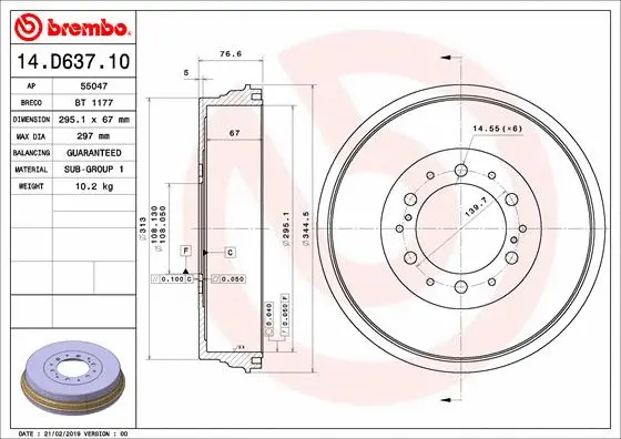 Stabdžių būgnas BREMBO 14.D637.10