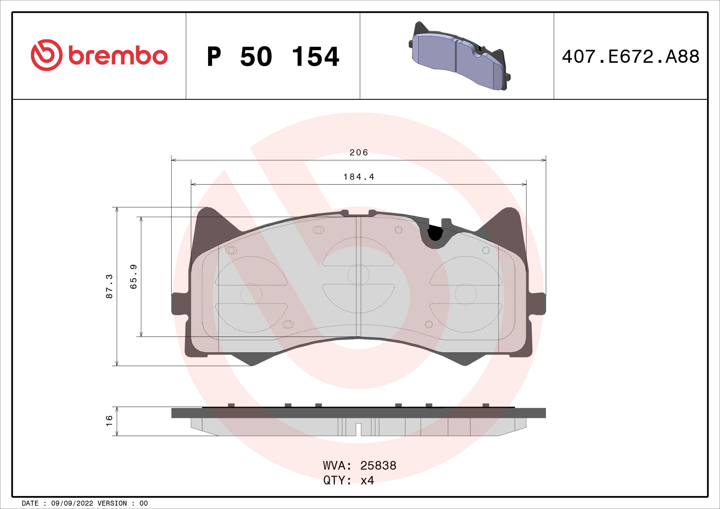 Diskinių stabdžių trinkelių rinkinys BREMBO P 50 154