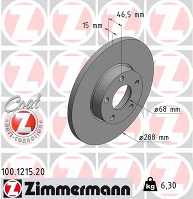 Stabdžių diskas ZIMMERMANN 100.1215.20