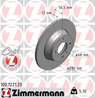 Stabdžių diskas ZIMMERMANN 100.1221.20
