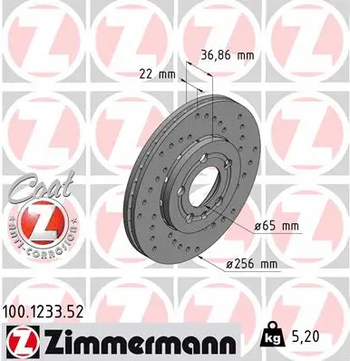 Stabdžių diskas ZIMMERMANN 100.1233.52