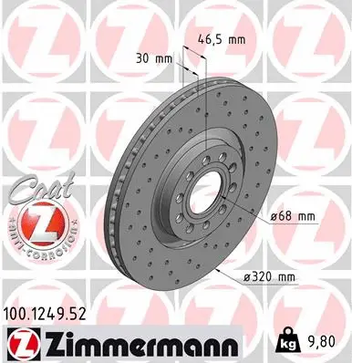 Stabdžių diskas ZIMMERMANN 100.1249.52