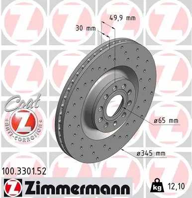 Stabdžių diskas ZIMMERMANN 100.3301.52