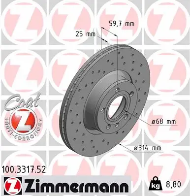 Stabdžių diskas ZIMMERMANN 100.3317.52
