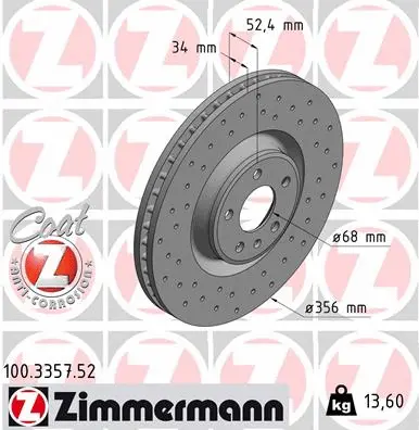 Stabdžių diskas ZIMMERMANN 100.3357.52