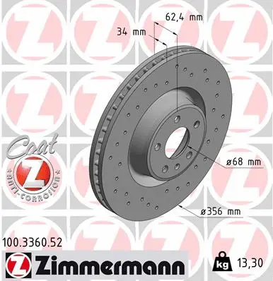 Stabdžių diskas ZIMMERMANN 100.3360.52